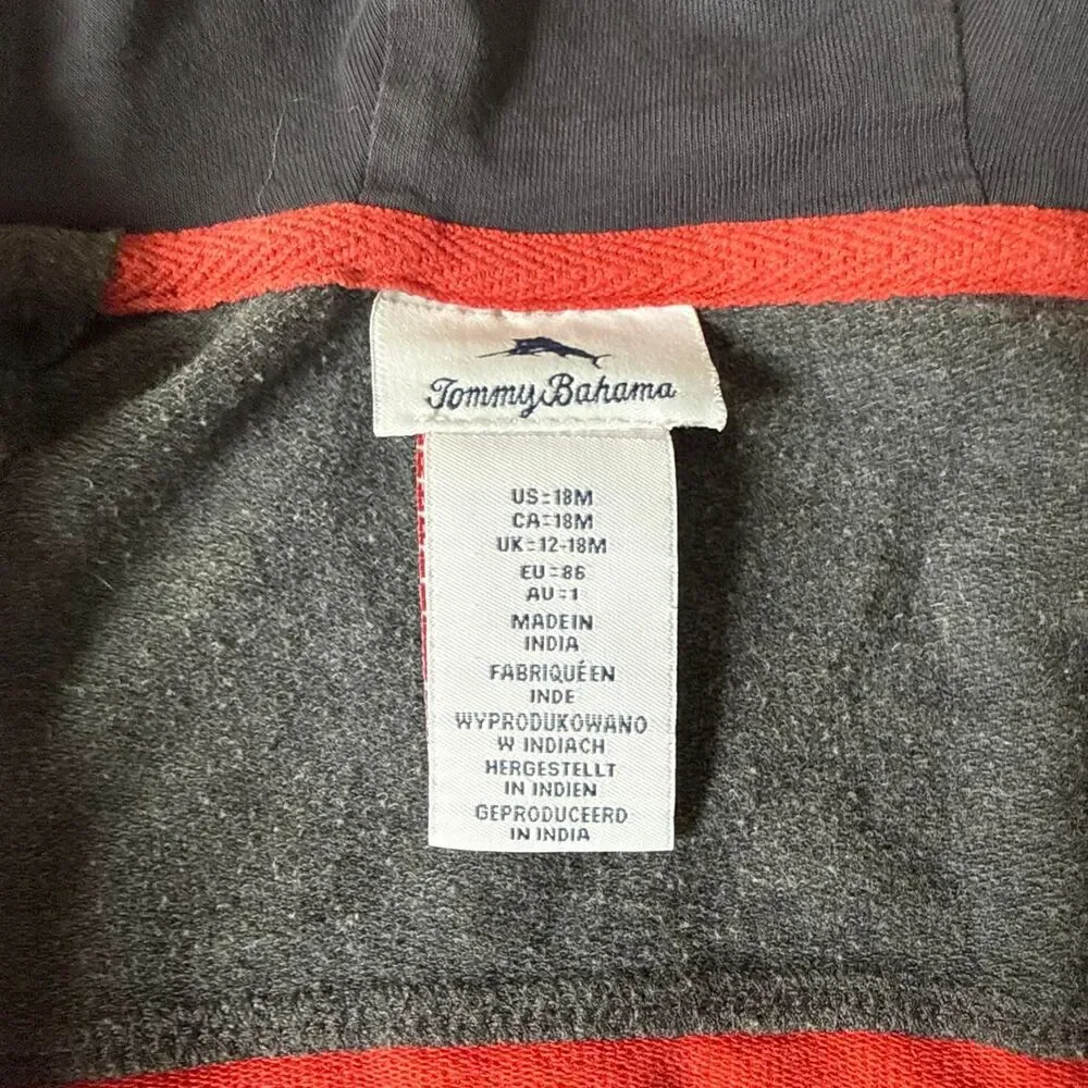 Tommy Bahama Baby Hoodie Jacket Gray Colorblock Zip-Up Size 18M